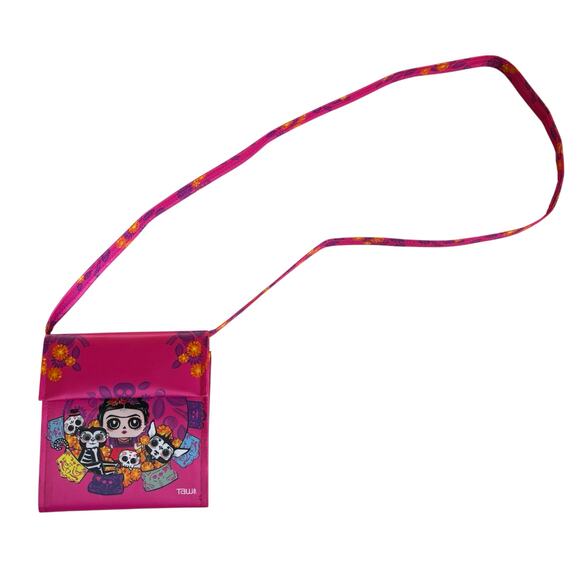Tawi Frida Kahlo Sugar Skull Mexican Design Front Flap Hot Pink Purse - Picture 2 of 10